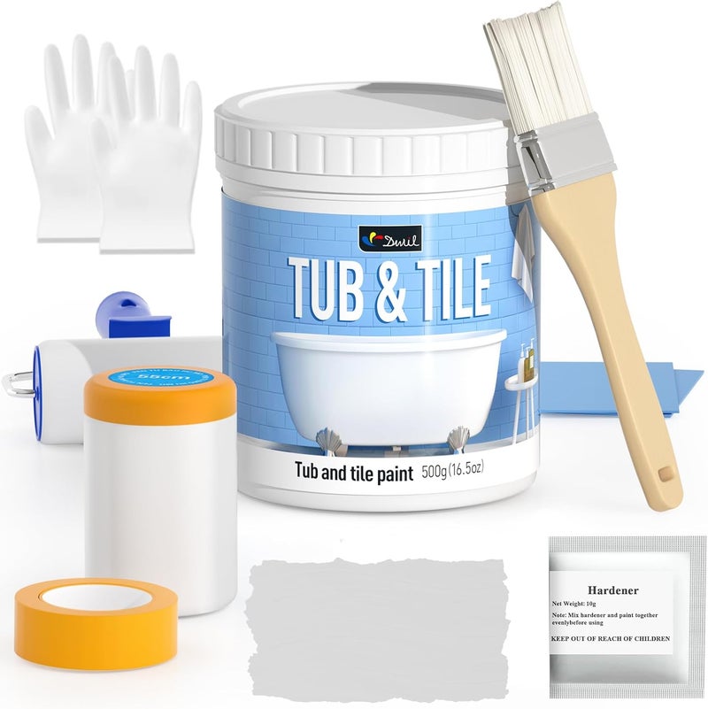 DWIL Tile Paint, Tub and Tile Refinishing Kit with Tools, Bathtub Paint, Water Based &Low Odor, Easy to Use for Bathroom Kitchen,Semi-Gloss Light Grey - Image 1